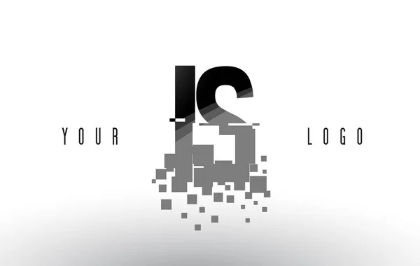 É o logotipo da letra do pixel de I S com quadrados pretos quebrados digitais — Vetor de Stock
