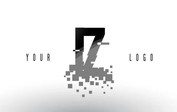 IZ I Z Pixel Letra Logo con Cuadrados Negros Destruidos Digitales — Vector de stock