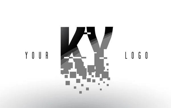 Ky K Y Pixel brev logotyp med Digital krossade svarta rutor — Stock vektor