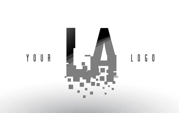 LA L Un logotipo de letra de píxel con cuadrados negros destrozados digitales — Vector de stock