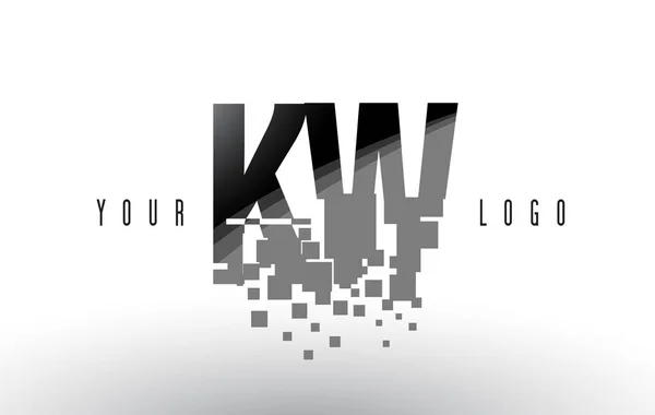 KW K W Pixel brev logotyp med Digital krossade svarta rutor — Stock vektor