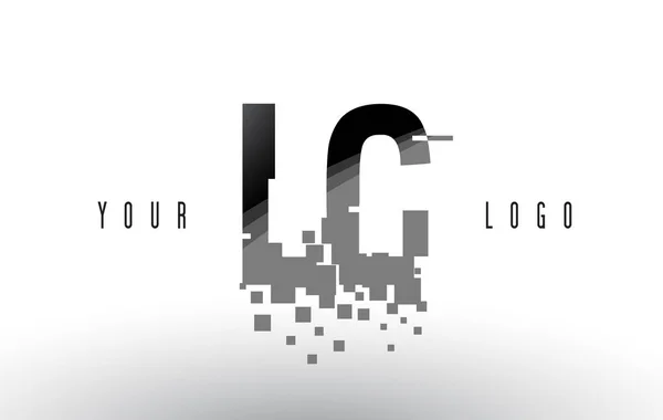 Logotipo de letra de píxel LC L C con cuadrados negros destrozados digitales — Vector de stock