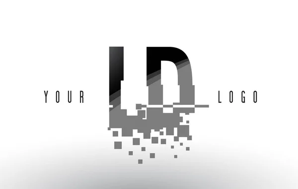 Ld L D Pixel brief Logo met digitale verbrijzeld zwarte vierkantjes — Stockvector