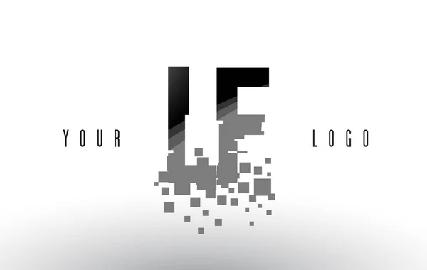 Logotipo de letra de píxel LF L F con cuadrados negros destrozados digitales — Vector de stock