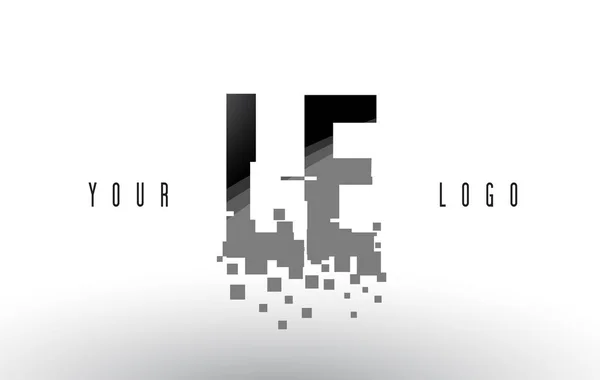 Le L E Pixel dopis Logo s digitálním rozbil černé čtverce — Stockový vektor
