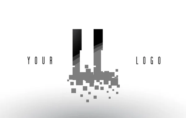 LL L Pixel Letra Logo con Cuadrados Negros Destruidos Digitales — Vector de stock