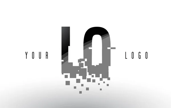 LO L O Pixel Letra Logo con Cuadrados Negros Destruidos Digitales — Vector de stock