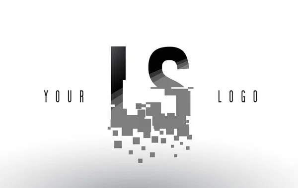 Ls L S Pixel brief Logo met digitale verbrijzeld zwarte vierkantjes — Stockvector