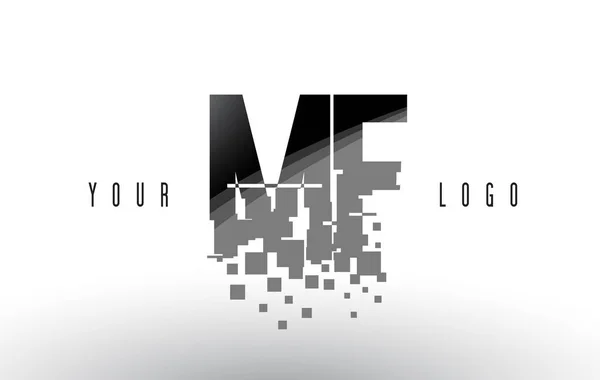 Logo della lettera MF M F Pixel con quadrati neri frantumati digitali — Vettoriale Stock