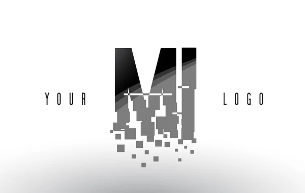 Mi m i Pixel Letter Logo mit digital zertrümmerten schwarzen Quadraten — Stockvektor