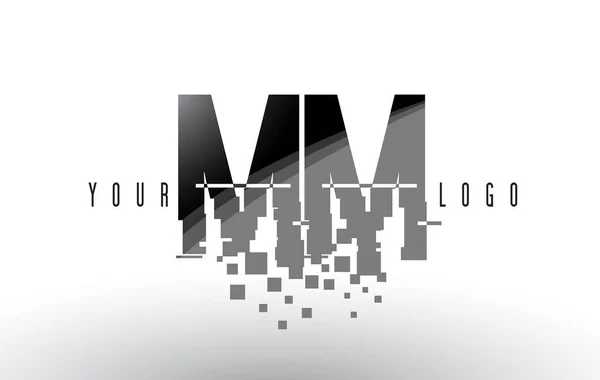 黒の正方形を粉々 にデジタル mm M M ピクセル文字のロゴ — ストックベクタ