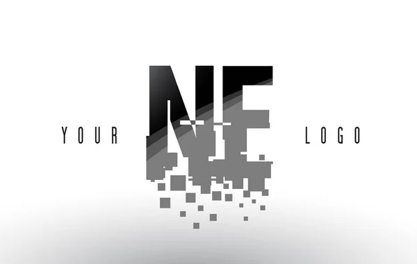 Logo lettre NE N E Pixel avec carrés noirs brisés numériques — Image vectorielle