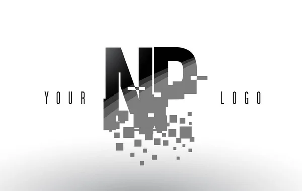 NP N P Pixel levél logó digitális összetört fekete négyzetek — Stock Vector
