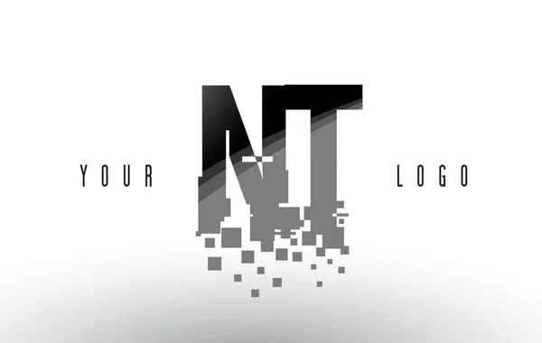 Логотип NT N T Pixel Letter с цифровыми раздробленными черными квадратами — стоковый вектор