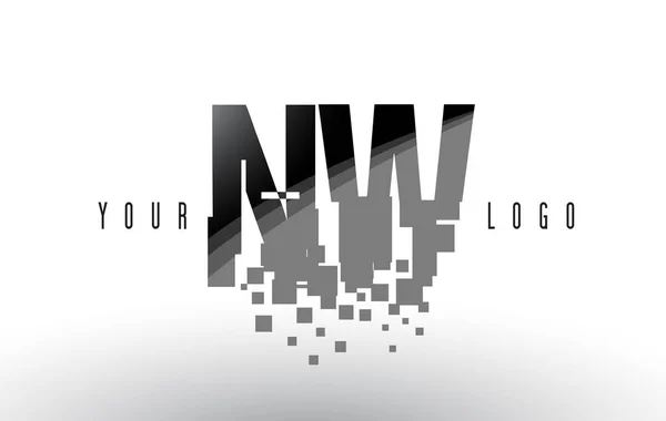 Batı N W piksel mektup Logo dijital siyah kareler paramparça — Stok Vektör