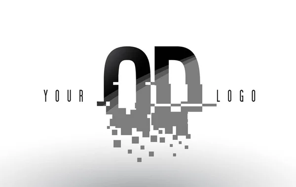 OD O D Pixel Letter Logo com Digital Shattered Black Squares —  Vetores de Stock