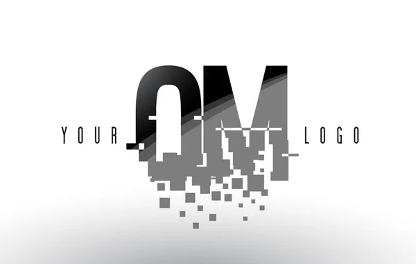 OM O M piksel mektup Logo dijital siyah kareler paramparça — Stok Vektör