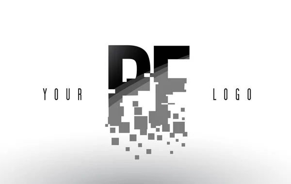 PF P F Pixel Letter Logo with Digital Shattered Black Squares — Stock Vector