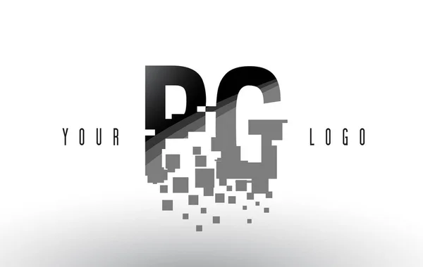 Logo PG P G Pixel Letter con quadrati neri frantumati digitali — Vettoriale Stock