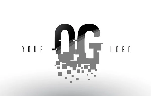 QG Q G Pixel brief Logo met digitale verbrijzeld zwarte vierkantjes — Stockvector