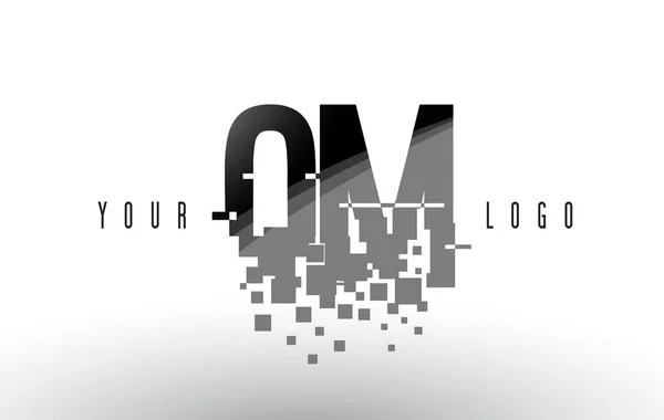 Logo lettre QM Q M Pixel avec carrés noirs brisés numériques — Image vectorielle