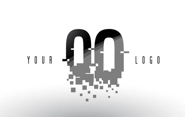 Qo q o Pixel Buchstabe Logo mit digital zertrümmerten schwarzen Quadraten — Stockvektor