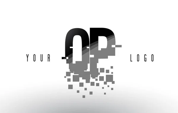 Logo de letra de píxel QP Q P con cuadrados negros destrozados digitales — Archivo Imágenes Vectoriales