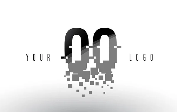 QQ Q Q Pixel dopis Logo s digitálním rozbil černé čtverce — Stockový vektor