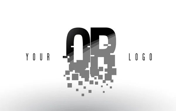 QR Q R Pixel dopis Logo s digitálním rozbil černé čtverce — Stockový vektor