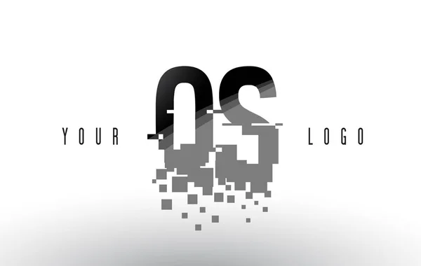 QS Q S Pixel Letter Logo com quadrados negros quebrados digitais — Vetor de Stock