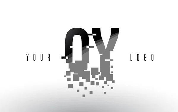 QY Q Y Logo lettera pixel con quadrati neri frantumati digitali — Vettoriale Stock
