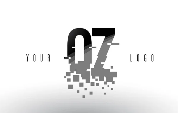 Logotipo de letra de píxel QZ Q Z con cuadrados negros destrozados digitales — Vector de stock