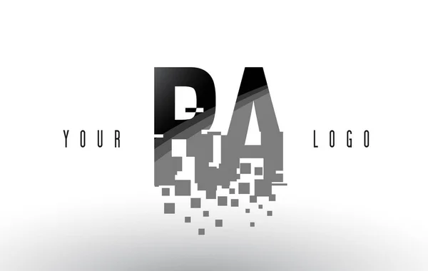 Ra R de Logo van de brief van de Pixel van de Q met digitale verbrijzeld zwarte vierkantjes — Stockvector