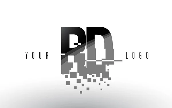 Logo de letra de píxel RD R D con cuadrados negros destrozados digitales — Vector de stock