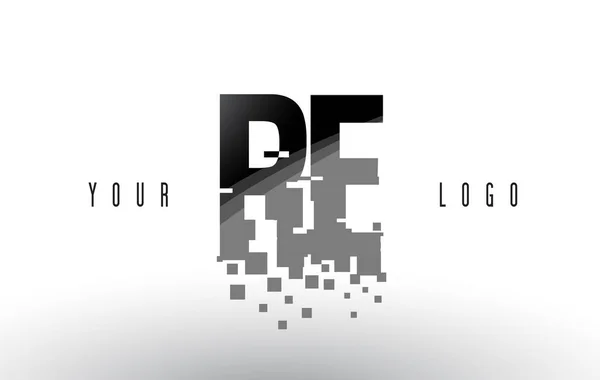 RE R E Pixel Letter Logo con quadrati neri frantumati digitali — Vettoriale Stock