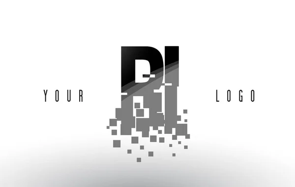 Logo lettera RI R I Pixel con quadrati neri frantumati digitali — Vettoriale Stock