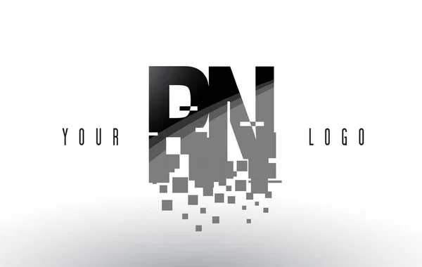 RN R N Pixel Letter Logo com Digital Shattered Black Squares —  Vetores de Stock