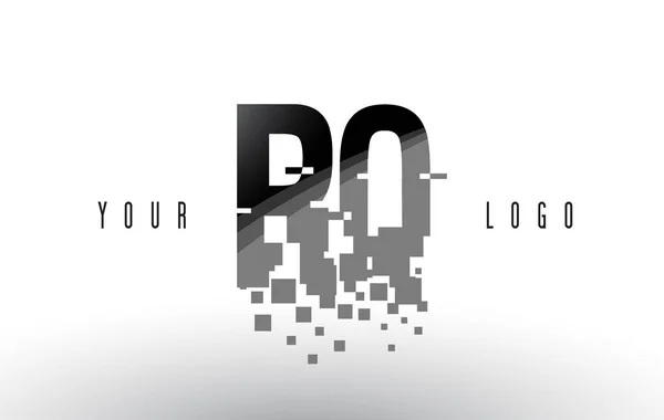 Rq r q pixel letter logo mit digital zertrümmerten schwarzen Quadraten — Stockvektor