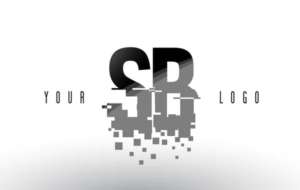 Sb s b pixel letter logo mit digital zertrümmerten schwarzen quadraten — Stockvektor