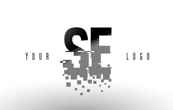 Se s e Pixel Letter Logo mit digital zertrümmerten schwarzen Quadraten — Stockvektor