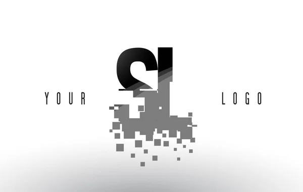SL S L Pixel brief Logo met digitale verbrijzeld zwarte vierkantjes — Stockvector