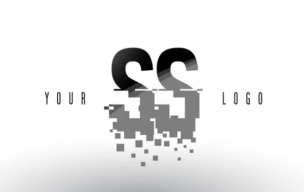 SS S S Pixel Letter Logo avec carrés noirs brisés numériques — Image vectorielle