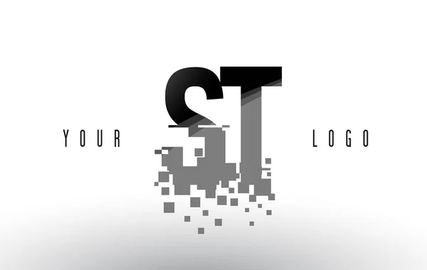 ST S T Pixel Letter Logo with Digital Shattered Black Squares — Stock Vector