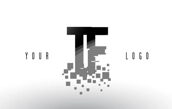 TF T F Pixel dopis Logo s digitálním rozbil černé čtverce — Stockový vektor