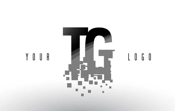 Logo lettera TG T G Pixel con quadrati neri frantumati digitali — Vettoriale Stock