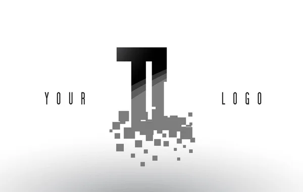 TL T L Pixel brief Logo met digitale verbrijzeld zwarte vierkantjes — Stockvector