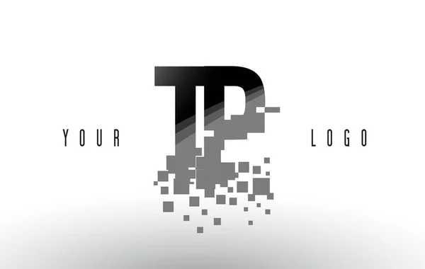 Tp t p pixel letter logo mit digital zertrümmerten schwarzen quadraten — Stockvektor