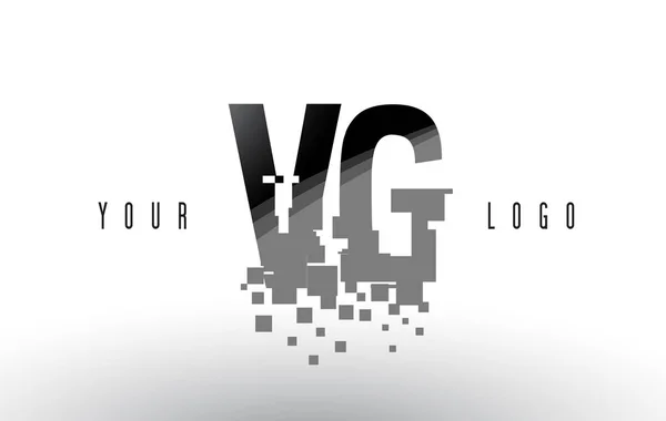 VG V G Pixel brief Logo met digitale verbrijzeld zwarte vierkantjes — Stockvector