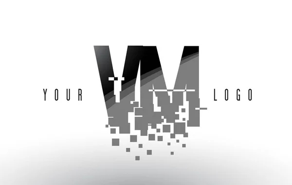 VM V M Pixel Letter Logo med Digital Shattered Black Squares – stockvektor
