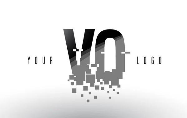 Vo V O Pixel brief Logo met digitale verbrijzeld zwarte vierkantjes — Stockvector